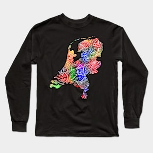 Colorful mandala art map of Netherlands with text in multicolor pattern Long Sleeve T-Shirt